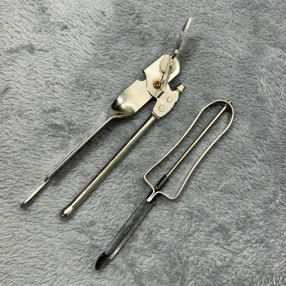Vintage EKCO Miracle Can Opener 885 and Swivel Vegetable Peeler Set Silver MCM